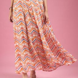 DressBerry Orange Geometric Printed Flared Maxi Skirt-picture-27
