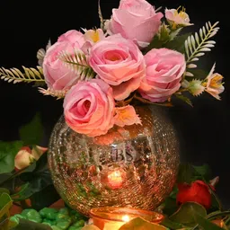 BS AMOR Pink Glass Flower Vase With Flowers-picture-49