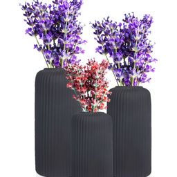 LASAKI Black 3 Pieces Textured Ceramic Flower Vases-0