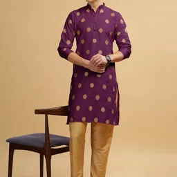 Anouk Purple Floral Woven Design Mandarin Collar Cotton Silk Straight Kurta-image-77