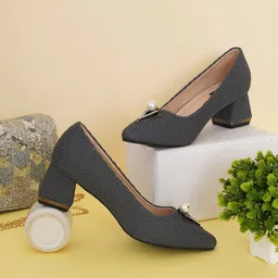 Sherrif Shoes Grey Embellished Party Block Pumps-15