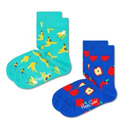 Happy Socks Kids Pack Of 2 Blue & Green Patterned Cotton Above Ankle Length Socks-image-5