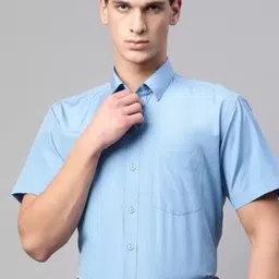 English Navy Spread Collar Slim Fit Formal Shirt-image-52