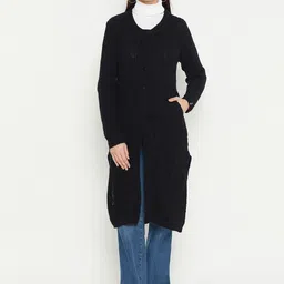 CREATIVE LINE Self Design Knitted Wool Longline Cardigan-5