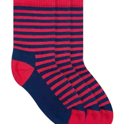 Heelium Kids Pack of 3 Pink & Navy Blue Striped Calf Length Socks-37