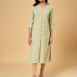 RANGMANCH BY PANTALOONS V-neck Pleated Pure Cotton Kurta-picture-57