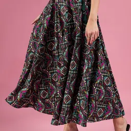 DressBerry Green Ethnic Printed Flared Maxi Skirts-image-35