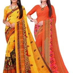 KALINI Women Orange & Yellow Pure Georgette Saree-picture-2