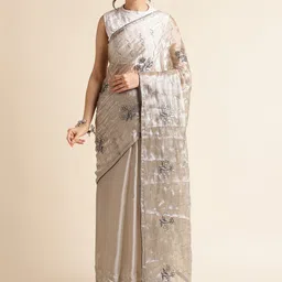FABMORA Floral Embrodered Sequinned Organza Saree-picture-11