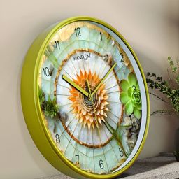RANDOM Gold-Toned & Green Printed Contemporary Wall Clock-21