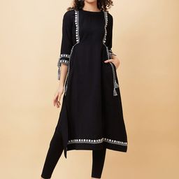 Globus Black Ethnic Motifs Embroidered Regular Sleeves Cotton Regular Kurta-picture-49