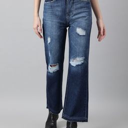 Code 61 Women Blue Wide Leg High-Rise Mildly Distressed Heavy Fade Jeans-image-53