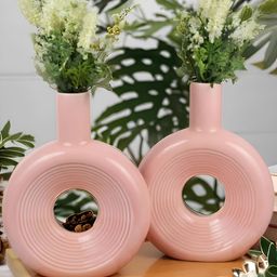 Kaolinite Pink 2 Pieces Donut-Shaped Ceramic Flower Vases-image-70