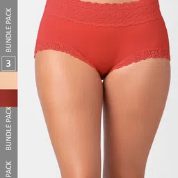 FashionRack Women Pack Of 3 Assorted Self Design Cotton Hipster Briefs-image-34