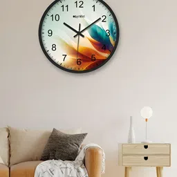 OLIVE TREE Black & Orange Printed Round Shaped Contemporary Analogue Wall Clock-image-93