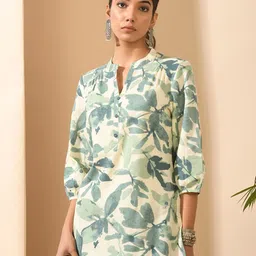 MEESAN Floral Printed Mandarin Collar Pure Cotton Kurti-image-52