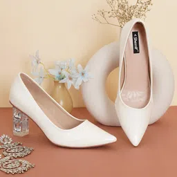 Sherrif Shoes Women White & Transparent Solid Pointed Toe Block Heels-99
