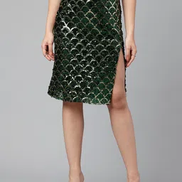 I Love She Printed Side-Slit A-Line Knee Length Skirt-image-91