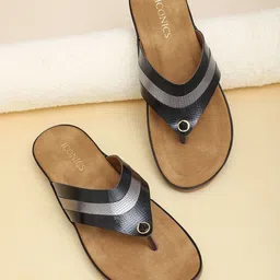 ICONICS Women Black & Silver T-Strap Flats-14