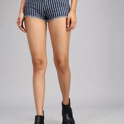 GUTI Women Striped Mid-Rise Denim Shorts-image-100