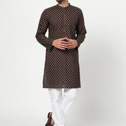 Spring Soul Ethnic Motifs Printed Band Collar Cotton Straight Kurta-image-80