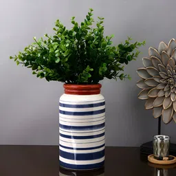 Aura White & Blue Printed Cylindrical shaped Ceramic Flower Vase-21