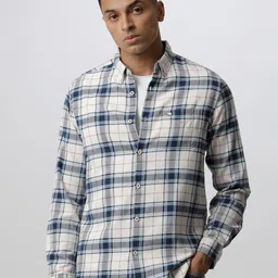 THE BEAR HOUSE Men Navy Slim Fit Tartan Checks Checked Casual Cotton Shirt-picture-29