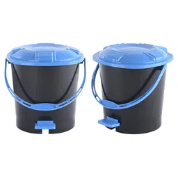Kuber Industries 2-Pcs Black & Blue Check Dhakkan Pedal Dustbins-19