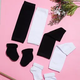 TIPY TIPY TAP Kids Pack of 4 Black & White Socks with Leg Covers-45