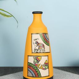 ARTYSTA BEAUTIFYING LIVES Yellow & Beige Madhubani Terracotta Vase-10