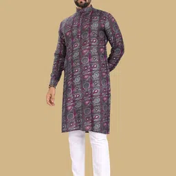 BAESD Geometric Dyed Mandarin Collar Straight Kurta-image-19