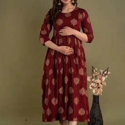 Mialo fashion Ethnic Motifs Printed Block Print Maternity Ethnic Dress-image-51