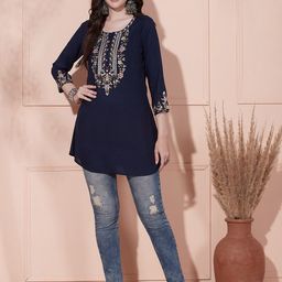 FASHOR Floral Embroidered Sequinned A-Line Kurti-picture-20