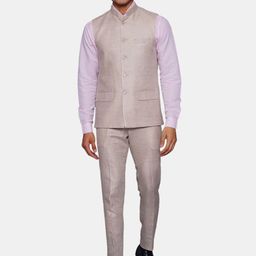 Wintage Men Cream-Coloured Solid Bandhgala Two-Piece Formal Suit-8