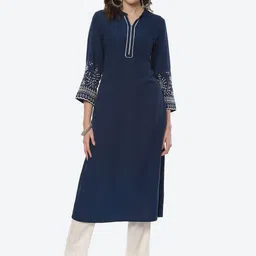 Rangriti Women Blue Flared Sleeves Kurta-image-61