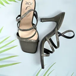 Jove Grey Striped Party Stiletto Pumps with Tassels-picture-45