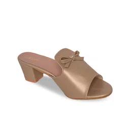 Funku Fashion Gold-Toned Block Mules with Bows-picture-49