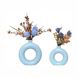 GW CREATIONS 2-Pcs Blue Donut Shaped Flower Vases-image-2
