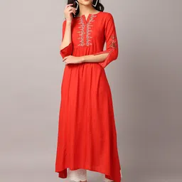 Crozo By Cantabil Women Orange & White Ethnic Motifs Yoke Design Kurta-picture-24