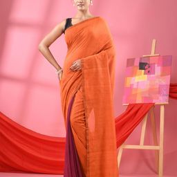 Angoshobha Colourblocked Pure Cotton Half and Half Saree-image-38