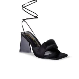 London Rag Black Solid Block Lace Up Heels-0