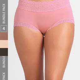 FashionRack Women Pack Of 4 Assorted Cotton Lace Hipster Briefs-image-96