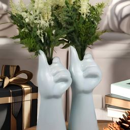 Kaolinite 2 Pieces Off White Hand Shaped Ceramic Flower Vases-image-17