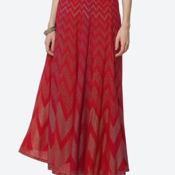 Rangriti Women Red Printed Flared Maxi Skirt-image-85