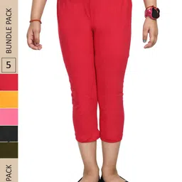 IndiWeaves Girls Pack Of 5 Colourblocked Pure Cotton Capris-image-84