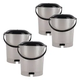 Kuber Industries 4-Pcs White & Black Check Dhakkan Pedal Dustbins - 10 Ltrs-19