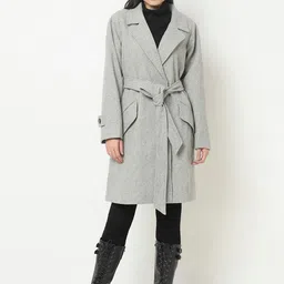 Owncraft Women Grey Solid Single-Breasted Casual Trench Coat-image-73