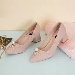 Sherrif Shoes Nude-Coloured Embellished Party Block Pumps-43