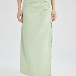 DeFacto Woven Side Slit Ruched Straight Maxi Skirt-image-93