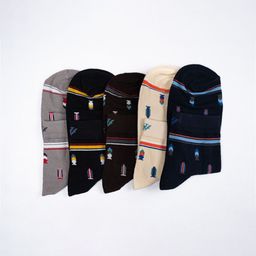 Cotstyle Men Pack Of 5 Patterned Pure Cotton Ankle Length Socks-image-78